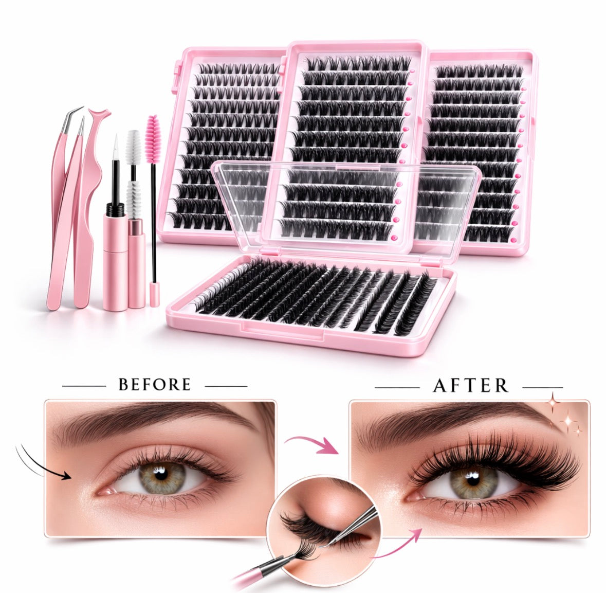 DIY Lash Extension Kit – Clusters 9-16mm Effet Volume Naturel