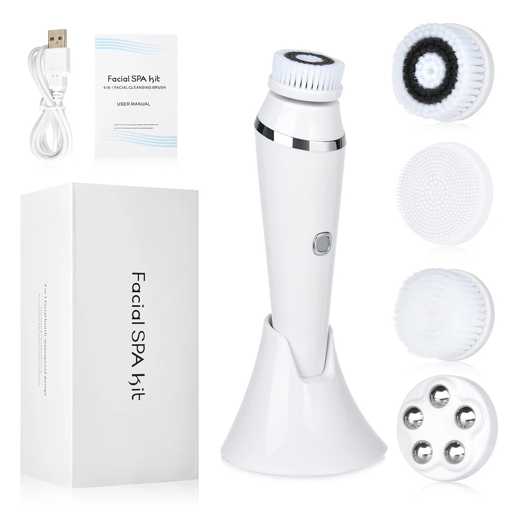 Brosse Visage Électrique 4‑en‑1 – Peau Nette, Douce & Éclatante