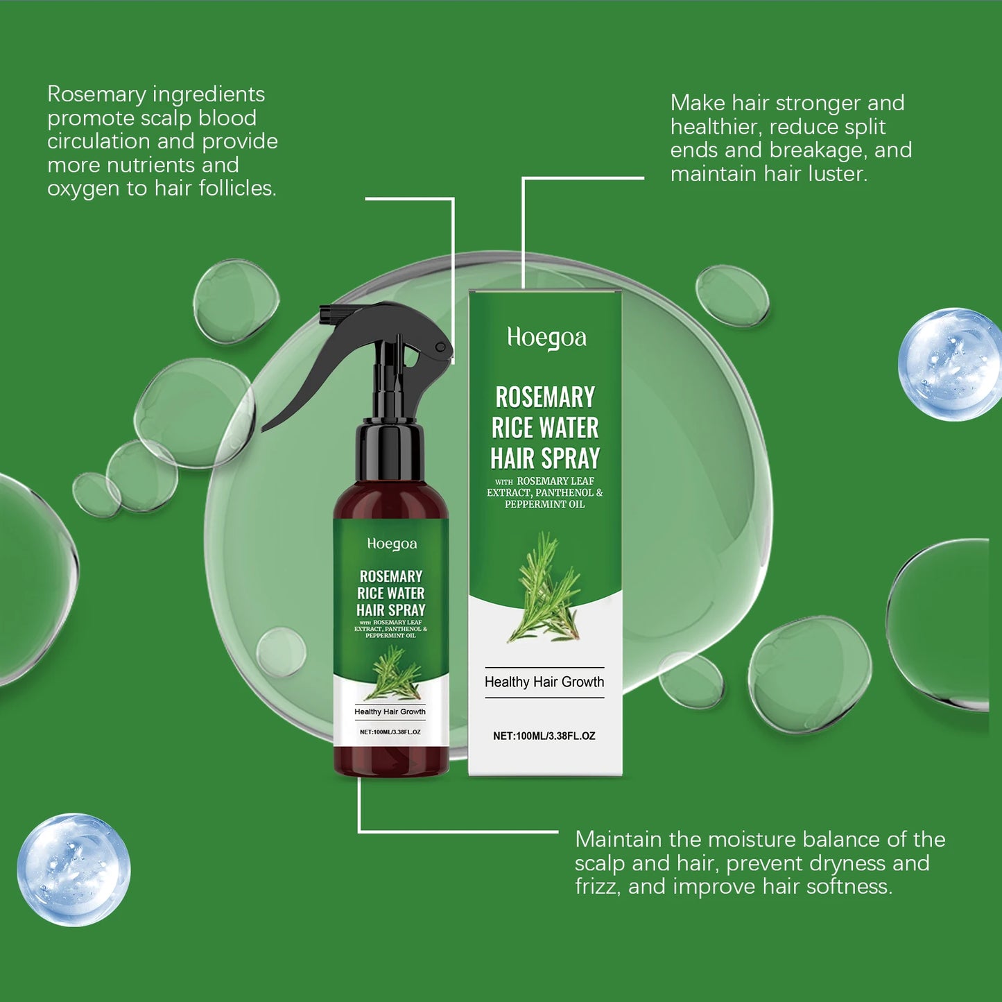 Rice Water & Rosemary Hair Growth Spray – Biotin & Peppermint Infused