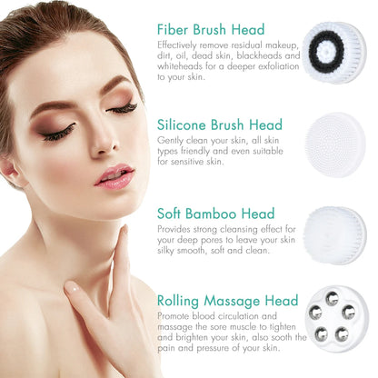 Brosse Visage Électrique 4‑en‑1 – Peau Nette, Douce & Éclatante